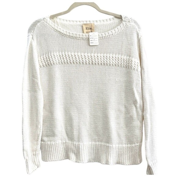 Elie Tahari Crew Neck Ribbed Texture Pullover Sweater in White-Size Medium - Picture 1 of 10